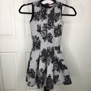 MSGM Little Girls Floral Open Flare Dress Gray and Black Size 8 Y